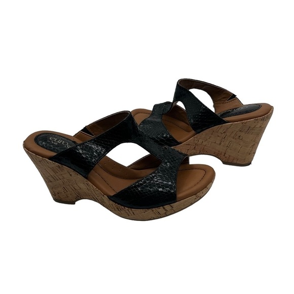 Euro Soft By Sofft Black Patent Farrah Cork Wedge Sandals Size 6 Women’s - Picture 1 of 9